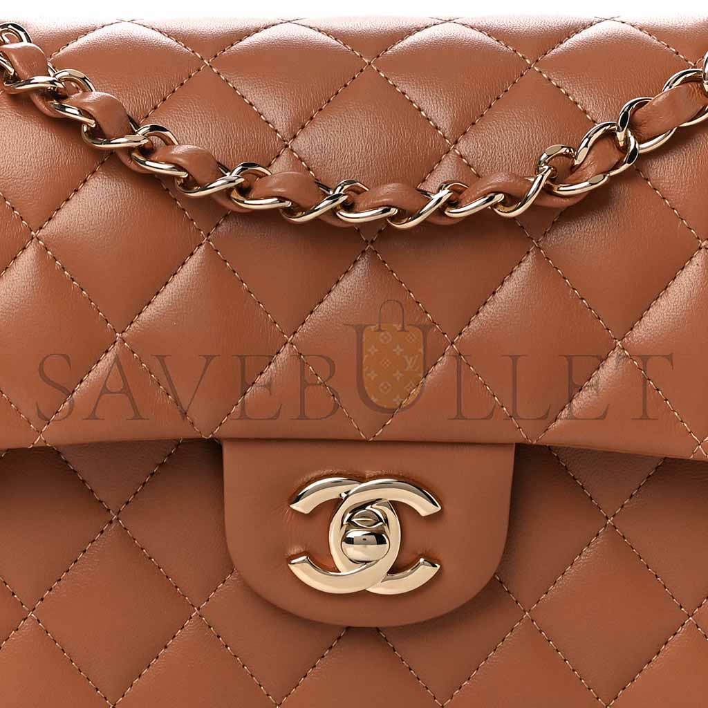 Ch*el lambskin quilted small double flap brown as1117 (23*14.5*6cm)